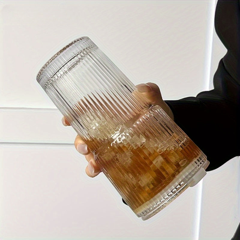 Glass coffee cup with lid and straw, 20.28oz, suitable for home, office, and travel.