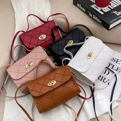 Stylish mini crossbody bag for women, with solid color, polyester lining, secure buckle closure, also available in red/black.