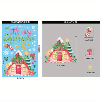 Holiday Window Sticker Set with Candy Canes, Snowman, Snowflakes, Static Clings, Garland, Elk, Santa Claus, and Glass Stickers