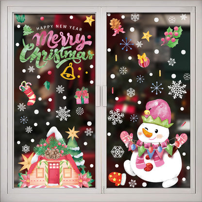 Holiday Window Sticker Set with Candy Canes, Snowman, Snowflakes, Static Clings, Garland, Elk, Santa Claus, and Glass Stickers