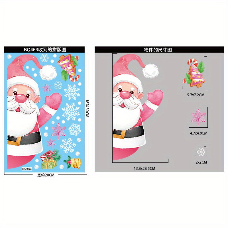 Holiday Window Sticker Set with Candy Canes, Snowman, Snowflakes, Static Clings, Garland, Elk, Santa Claus, and Glass Stickers