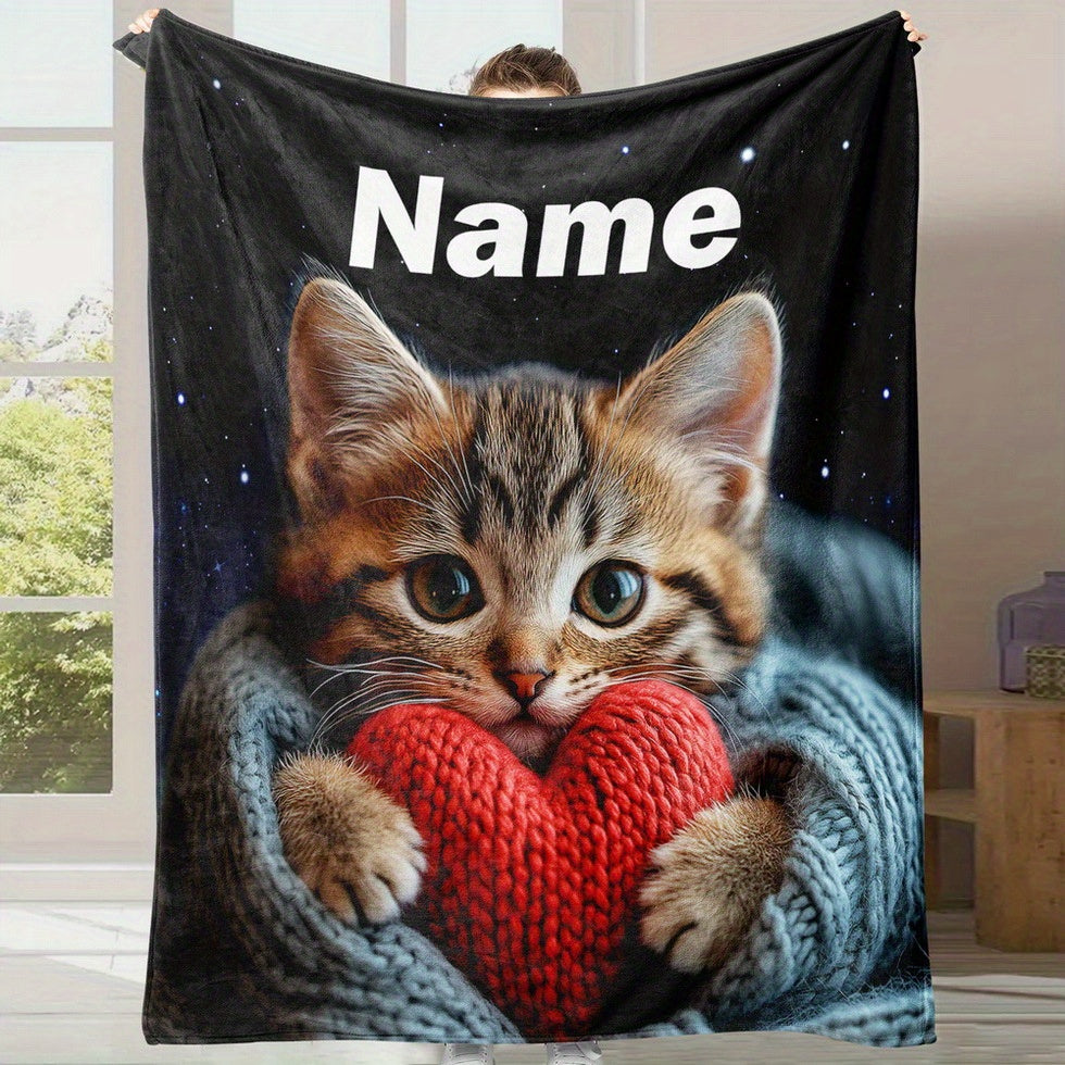 Customize your very own cat-themed flannel blanket with a personalized name. This soft and cozy blanket is suitable for all seasons and perfect for sleeping, camping, and adding comfort to your sofa. Make this personalized blanket your own today!