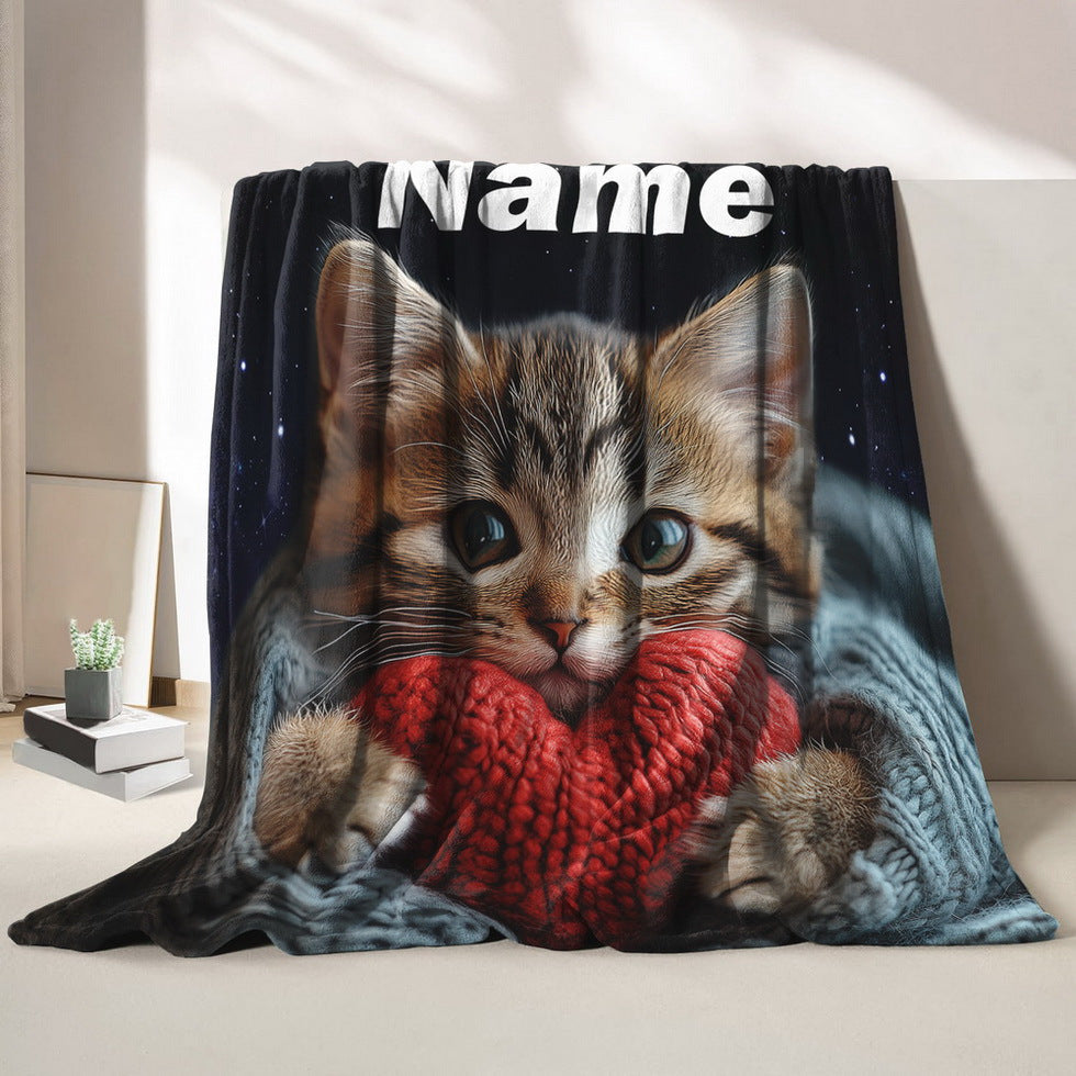 Customize your very own cat-themed flannel blanket with a personalized name. This soft and cozy blanket is suitable for all seasons and perfect for sleeping, camping, and adding comfort to your sofa. Make this personalized blanket your own today!