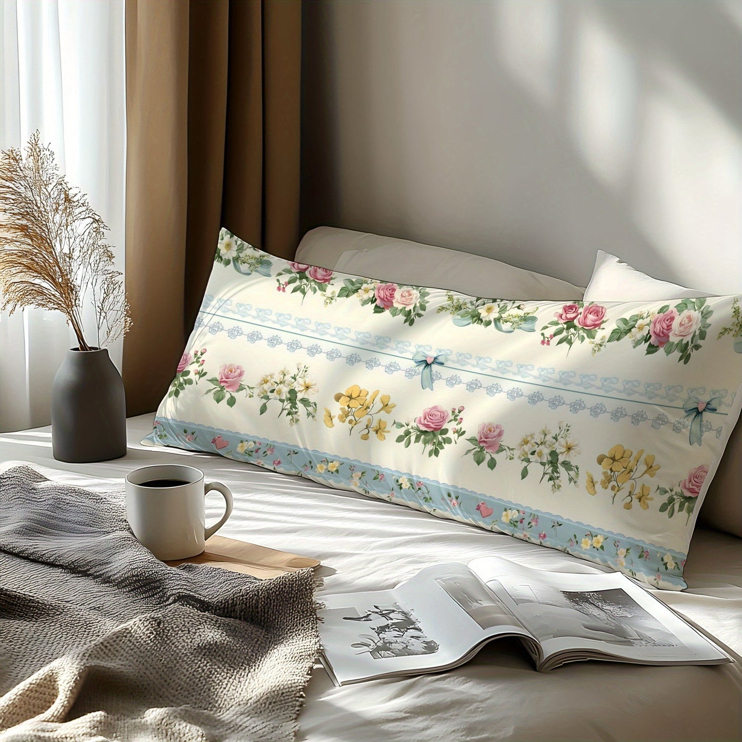 One piece of a 100% cotton pillowcase featuring a pink floral design with a 3D digital print. Made from soft natural fibers, this pillowcase is comfortable and skin-friendly. Ideal for bedrooms, guest rooms, hotels, or as a gift. It has an envelope