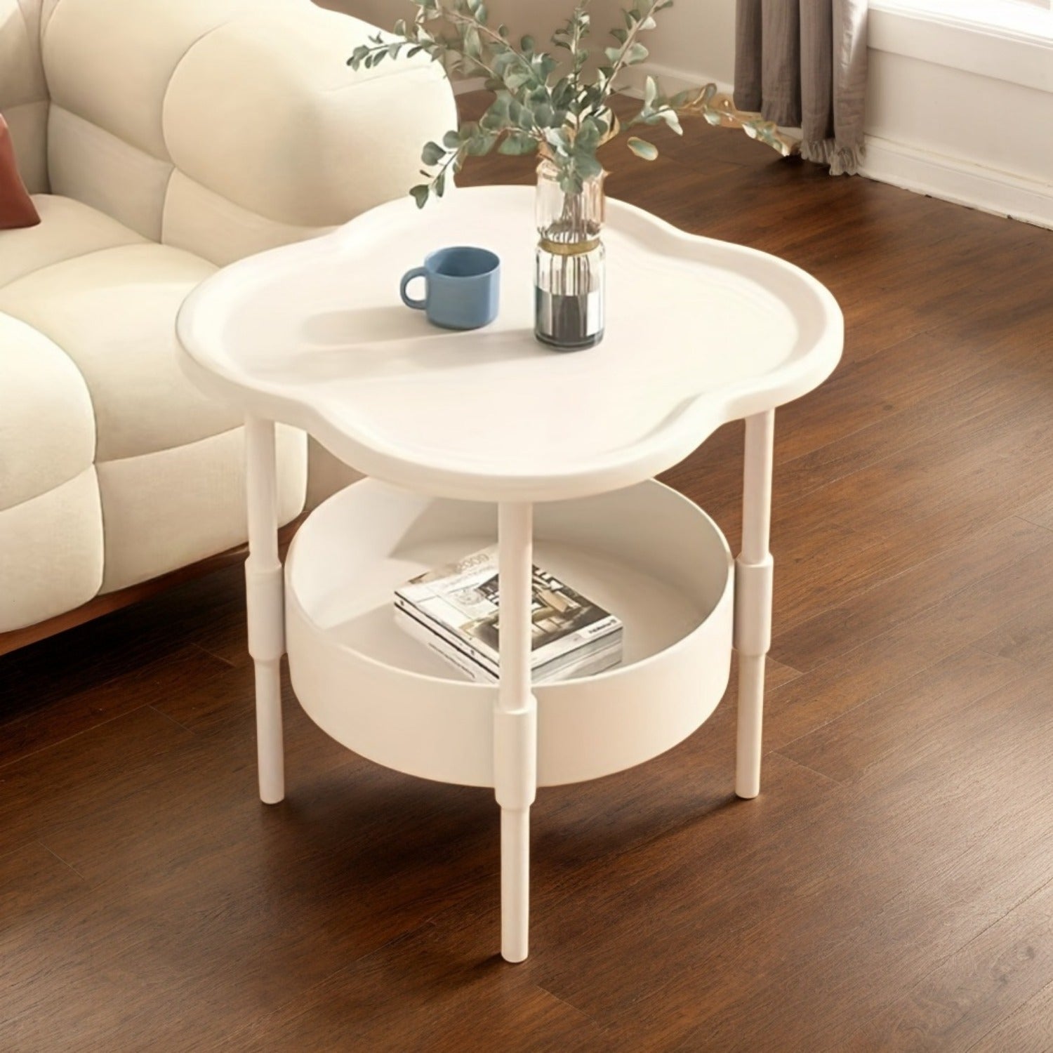 Contemporary plastic side table with storage - portable leg base coffee table for living room and bedroom decoration, no need for electricity.