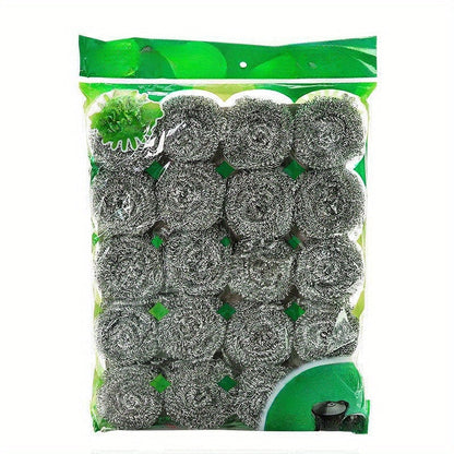 Set of 20 stainless steel cleaning sponges - Versatile non-electric brushes for various cleaning tasks in the kitchen, bathroom, and living room- Long-lasting cupro fiber dirt remover for pots, pans, and surfaces.