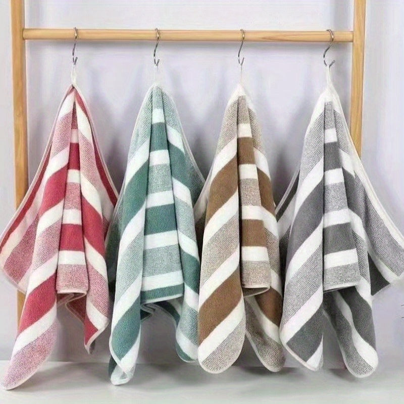 1 Set of Coral Fleece Bath Towels, 100% polyester, 239gsm, soft and absorbent with striped design and edging, perfect for face and body, including wash cloths.