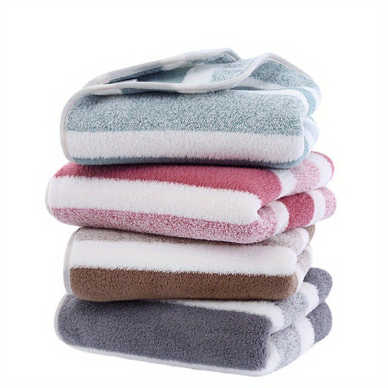 1 Set of Coral Fleece Bath Towels, 100% polyester, 239gsm, soft and absorbent with striped design and edging, perfect for face and body, including wash cloths.