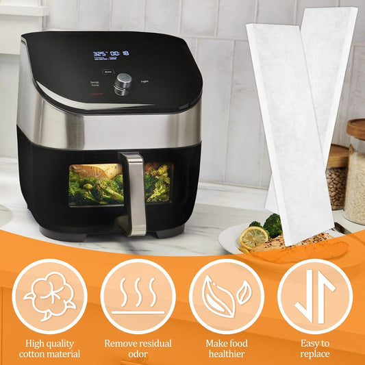 4 pieces of Odor Erase Air Fryer Replacement Filters designed for use with Instant 6QT Air Fryer. Features ClearCook and OdorErase Technology, ensuring food contact safety.