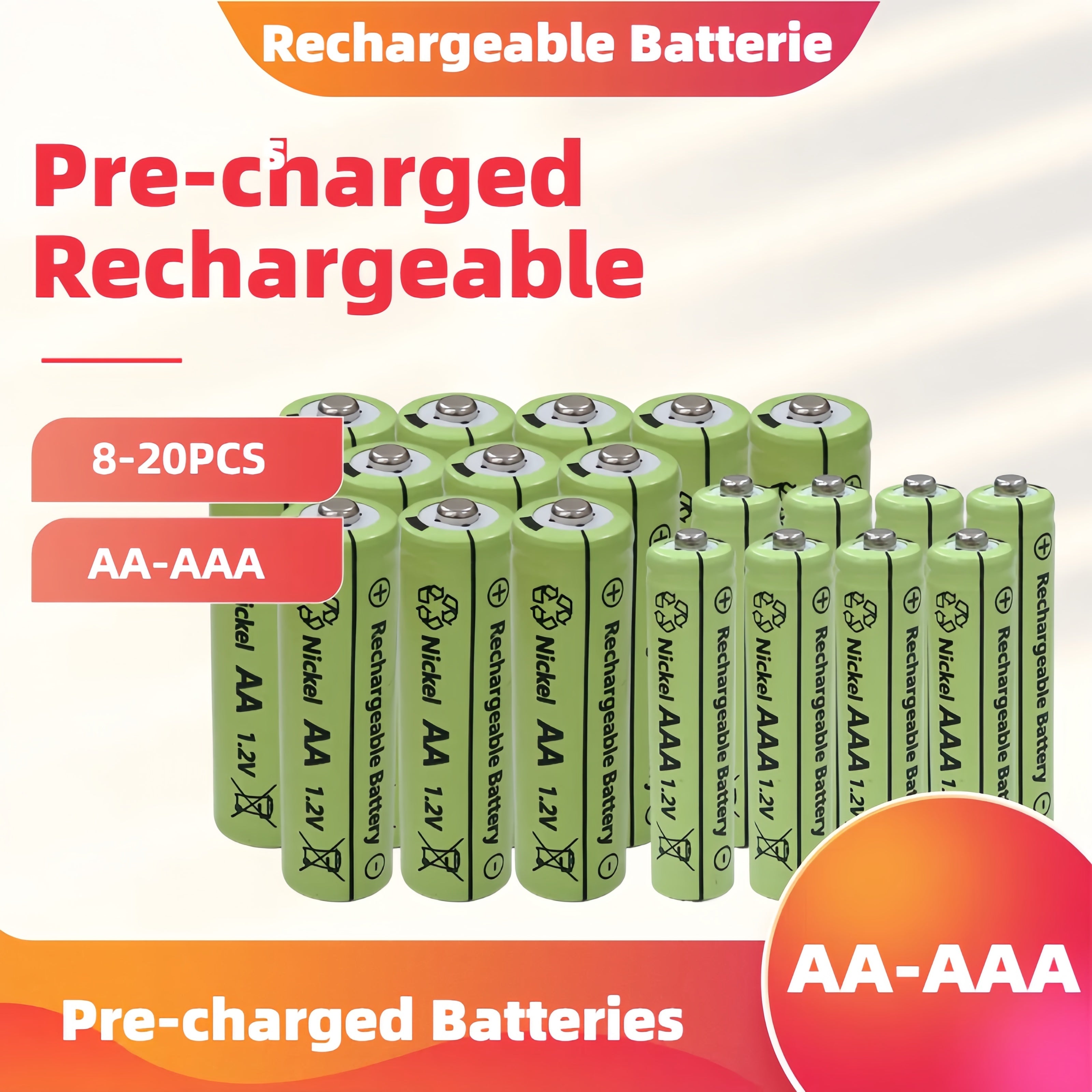 Rechargeable AA/AAA Batteries, 1.2V, High-Capacity for Digital Devices, Universal Compatibility