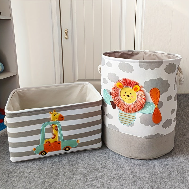 Spacious Lion Design Laundry Basket - Grey Organizer for Storing Toys, Clothing, and Miscellaneous Items