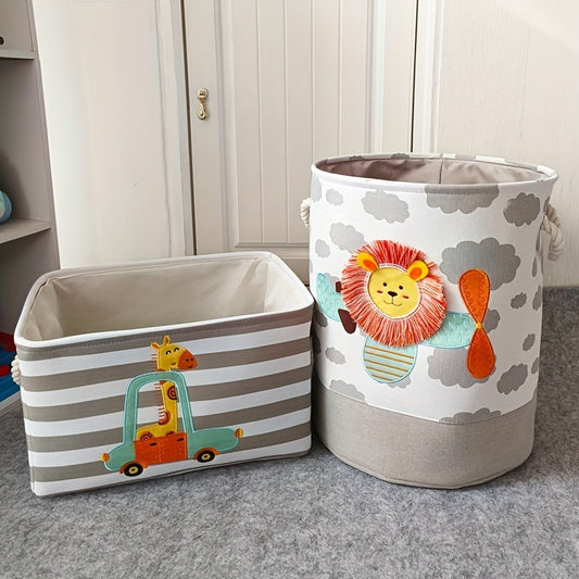 Spacious Lion Design Laundry Basket - Grey Organizer for Storing Toys, Clothing, and Miscellaneous Items