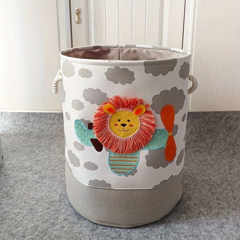 Spacious Lion Design Laundry Basket - Grey Organizer for Storing Toys, Clothing, and Miscellaneous Items