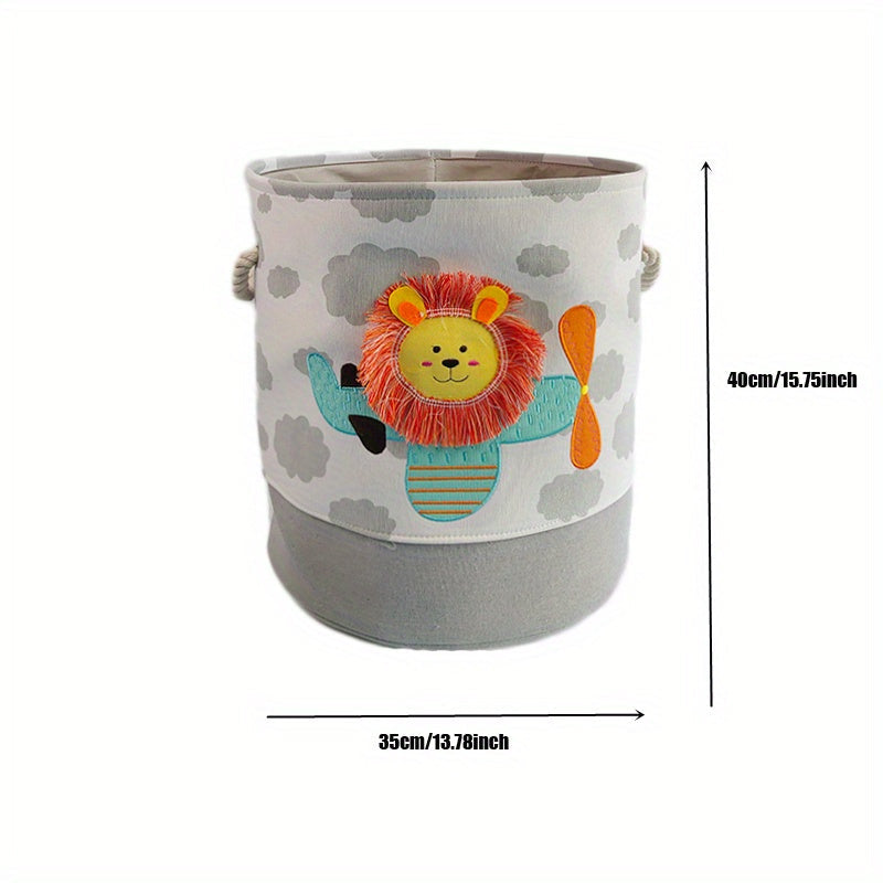 Spacious Lion Design Laundry Basket - Grey Organizer for Storing Toys, Clothing, and Miscellaneous Items