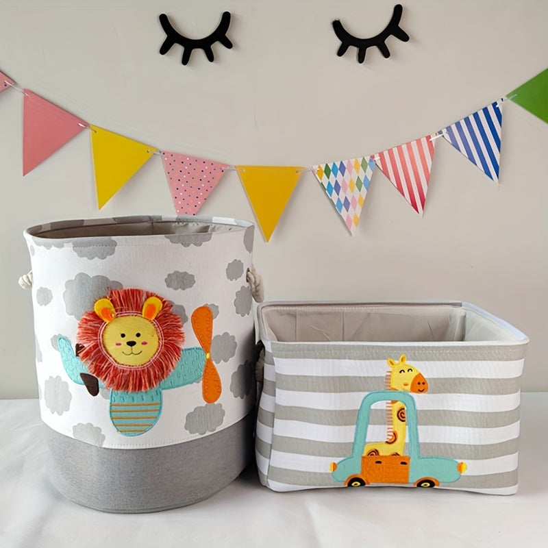 Spacious Lion Design Laundry Basket - Grey Organizer for Storing Toys, Clothing, and Miscellaneous Items