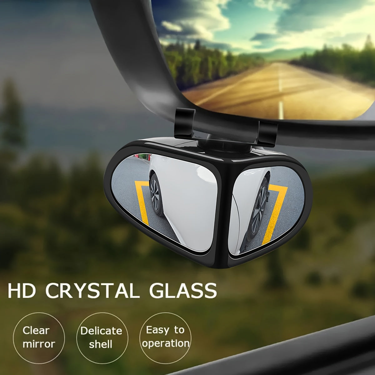 High definition blind spot mirror with 360° adjustability, wide-angle view for front and rear wheels. Ideal for trucks, SUVs, and cars.