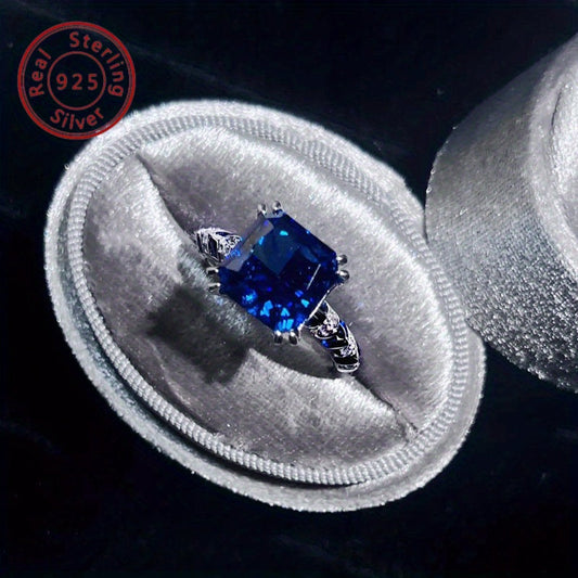 This exquisite Vintage Luxury Style Royal Blue Square High Carbon Ring is the epitome of elegance. Made from S925 Sterling Silver with 5A Zirconia, its fashionable and unique design is perfect for women to wear on a daily basis or for special occasions