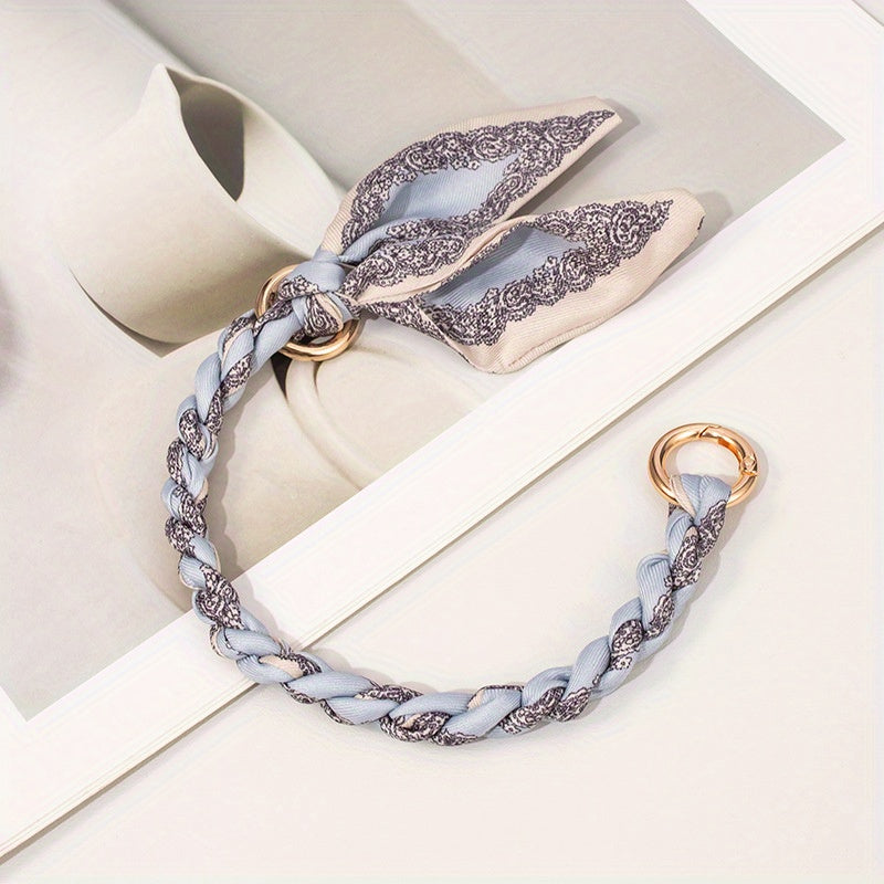 "Stylish Scarf Handbag Chain Accessory, Unique Short Woven Polyester Bag Strap, Fashionable Universal Purse Chain with Leaf Pendant Decoration