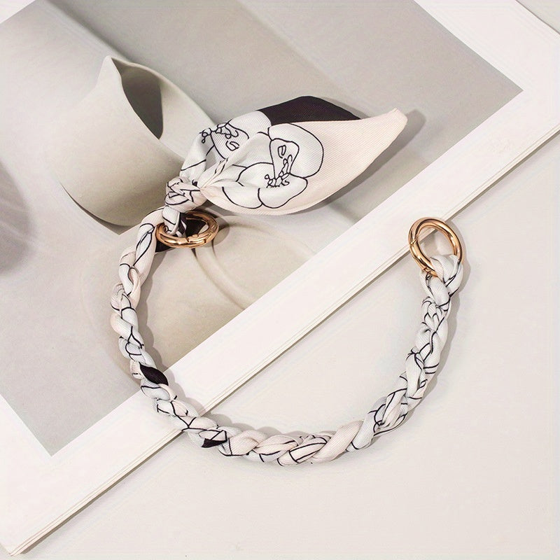 "Stylish Scarf Handbag Chain Accessory, Unique Short Woven Polyester Bag Strap, Fashionable Universal Purse Chain with Leaf Pendant Decoration