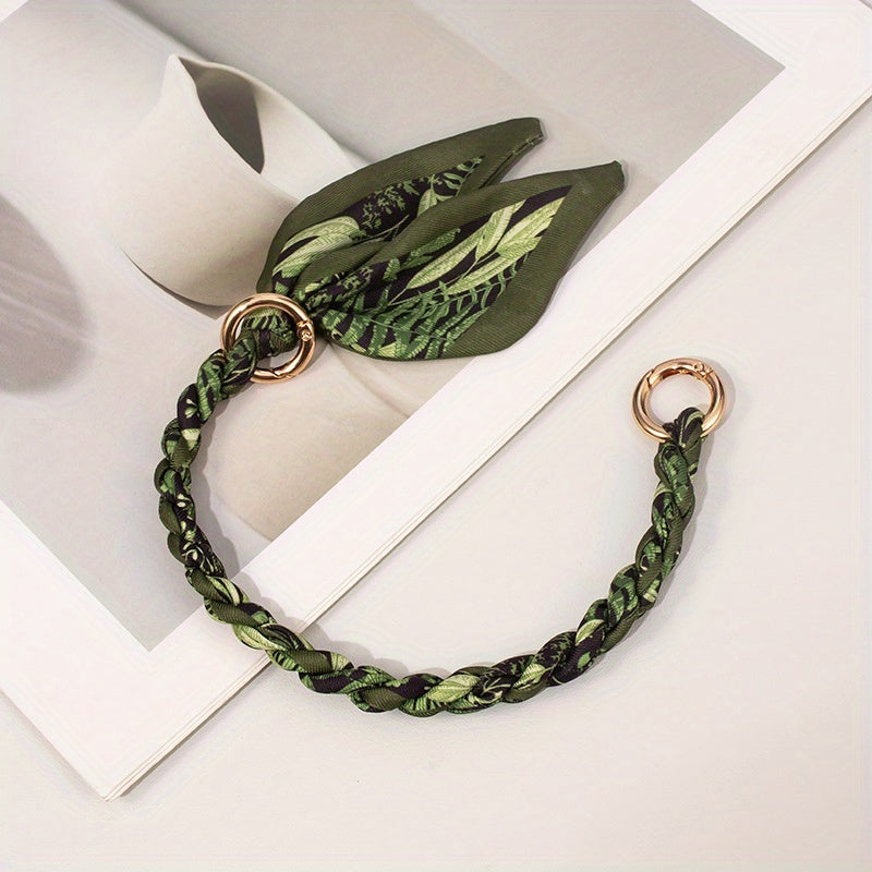 "Stylish Scarf Handbag Chain Accessory, Unique Short Woven Polyester Bag Strap, Fashionable Universal Purse Chain with Leaf Pendant Decoration