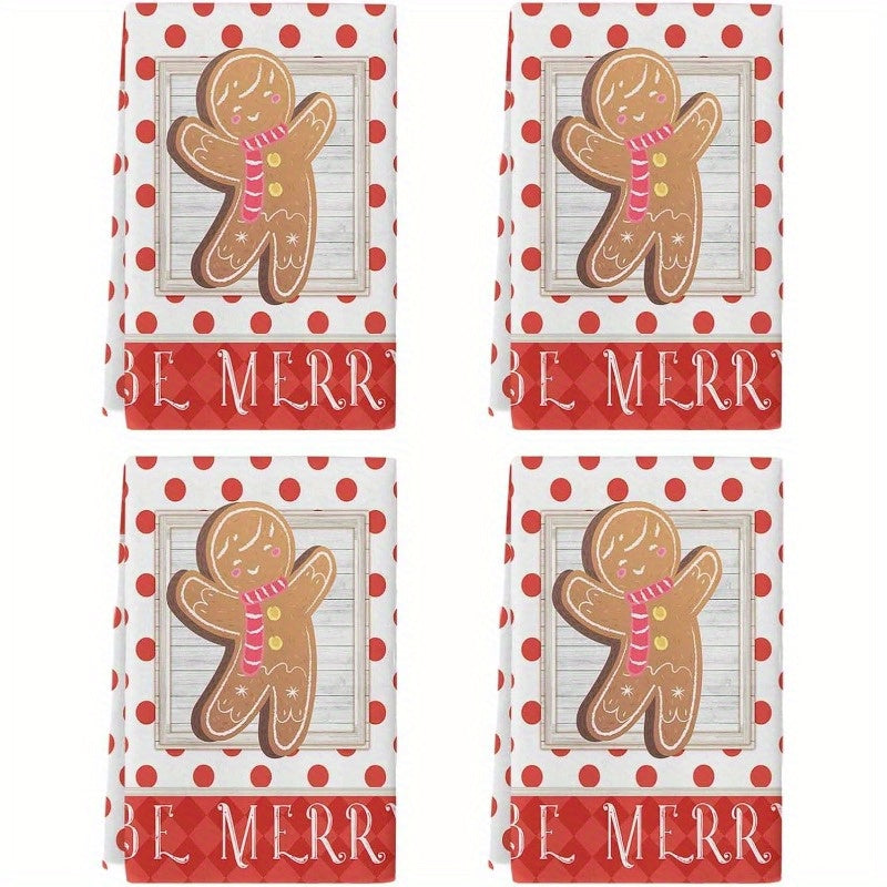 Get a collection of 4 kitchen towels, each measuring 18 by 66.04 cm. These towels are guaranteed to add a festive touch to your Christmas party decor with their charming gingerbread man design. Perfect for couples' holiday celebrations, they are also