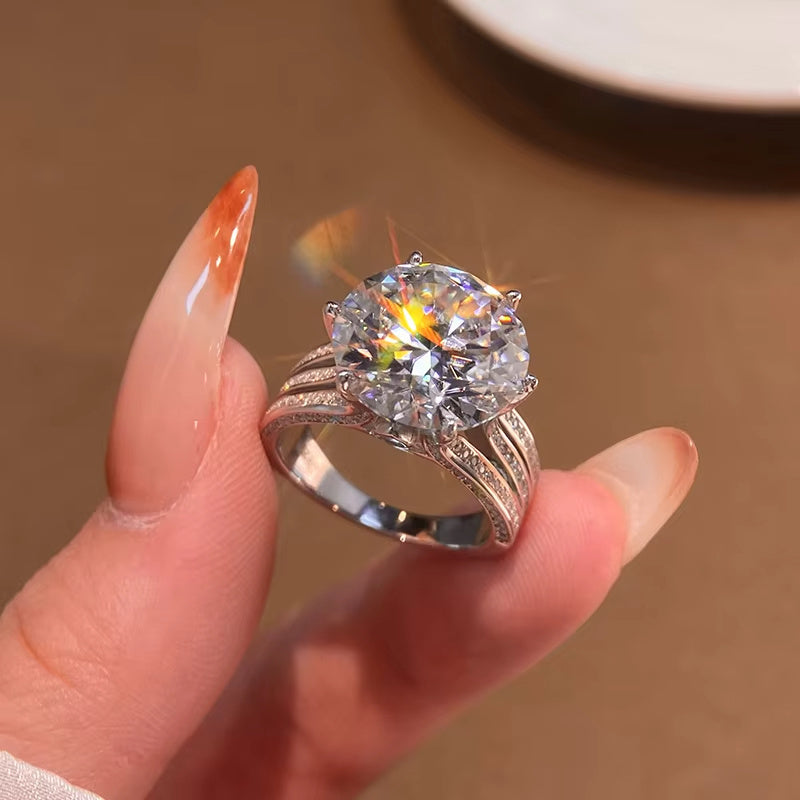 Introducing the Shavano 925 Sterling Silver Moissanite Ring, featuring a stunning 10 Carat Round Cut stone in a fashionable Bohemian style. This hypoallergenic and durable ring is perfect for daily wear or as a thoughtful gift. With a weight of 6.7g and