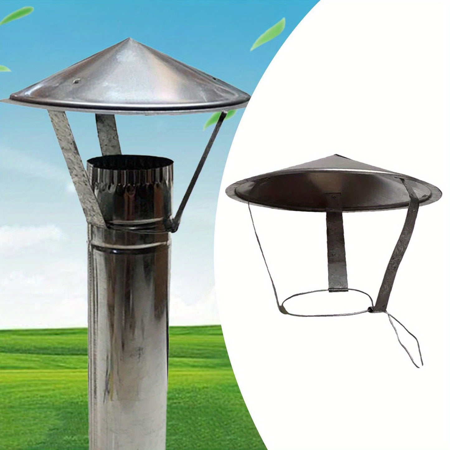 Detachable and durable polished stainless steel chimney cover for outdoor garden stove - 1 piece.