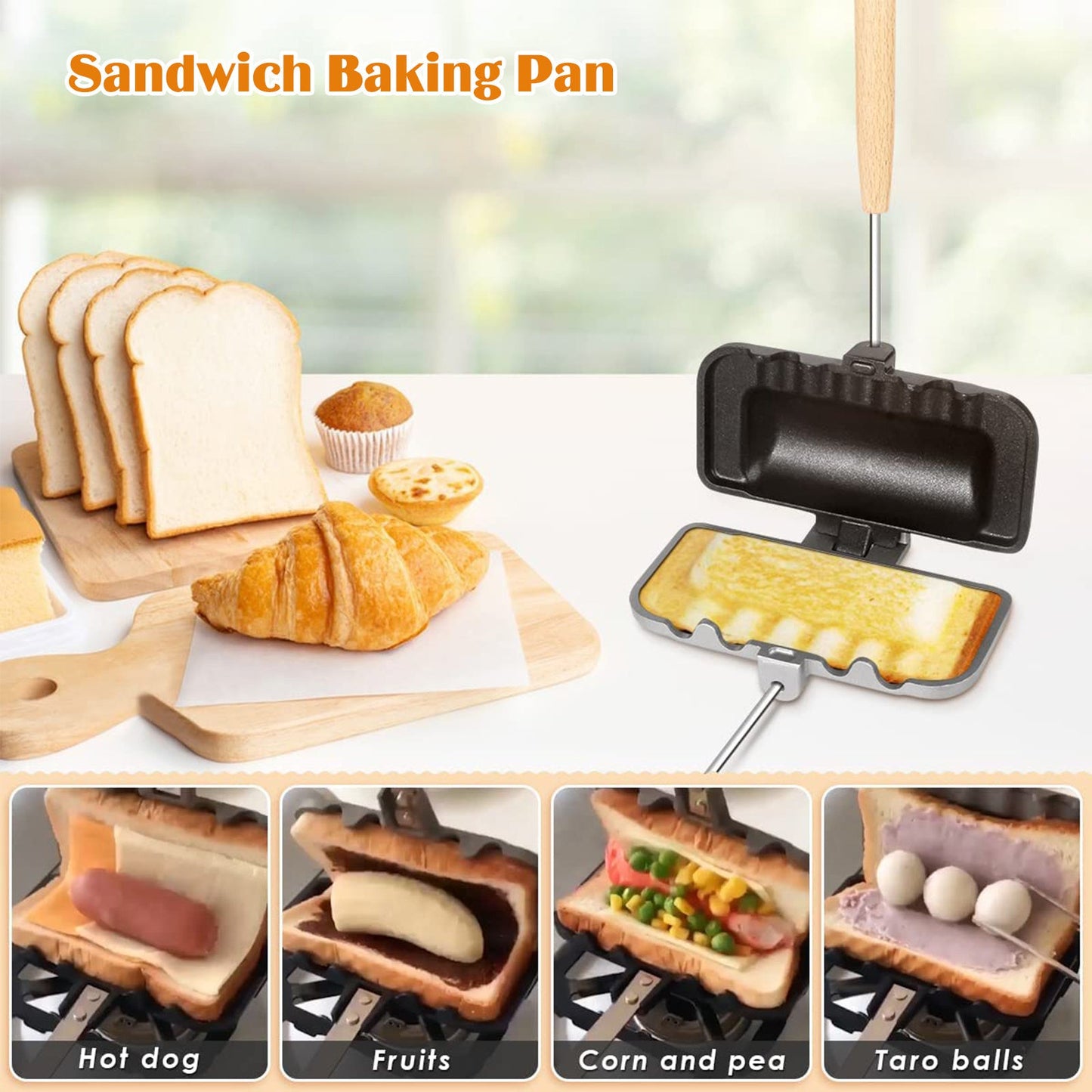 Nonstick Double-Sided Sandwich Maker Pan: 1 Piece, Removable Breakfast Grilled Cheese Omelet Butter Mold, Kitchen Gadget for Safe Food Contact, Sandwich Baking Pan