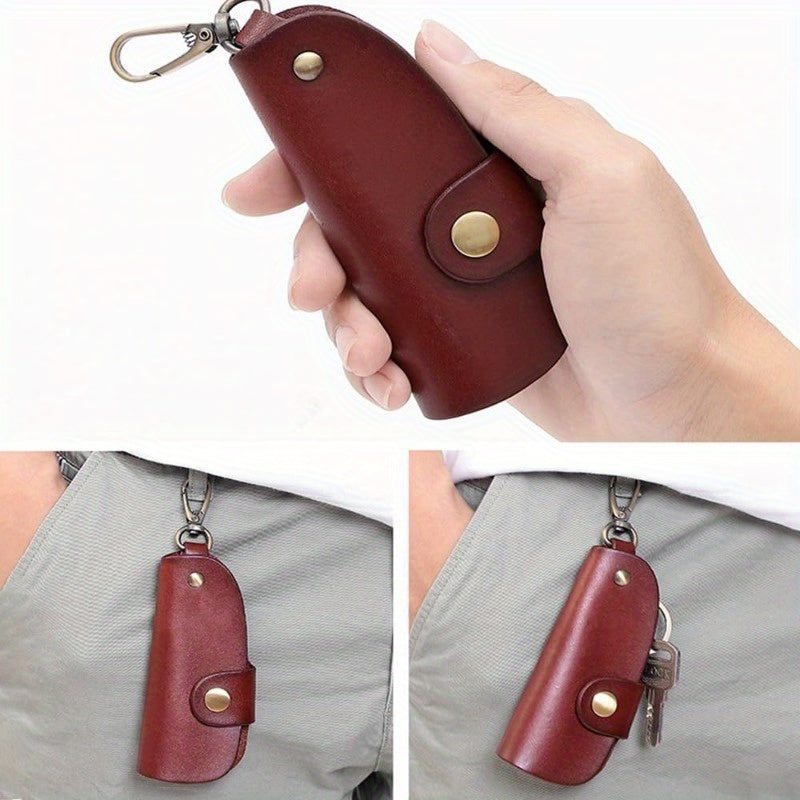 Durable PU Leather Folding Keychain Holder with Snap Closure - Key Case with Hook and Organizer for Men and Women - Secure and Portable Car Key Holder