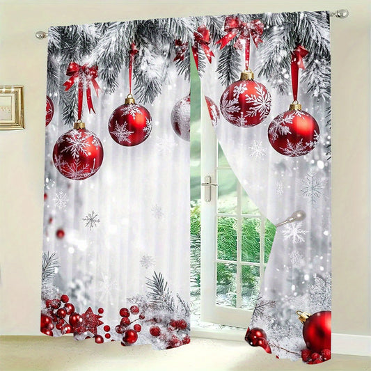 Celebrate the holidays in style with this set of two polyester Christmas curtains. Featuring a high-definition print of red ornaments and snowflakes, these curtains are perfect for bringing a festive touch to your bedroom or living room. The rod pocket