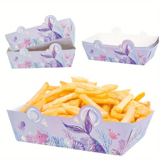 Set of 6/12 Purple Mermaid Tail Food Trays - Perfect for Mermaid Theme Birthday Party - Ideal Snack Box for Fries and More