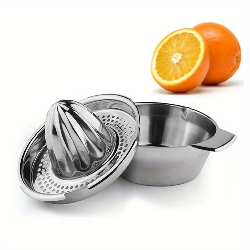 Stainless Steel Citrus Juicer - Durable Manual Extractor for Lemons, Oranges, and Other Fruits - Removable Bowl, No Electricity Required, Round Shape, Less than 1L Capacity