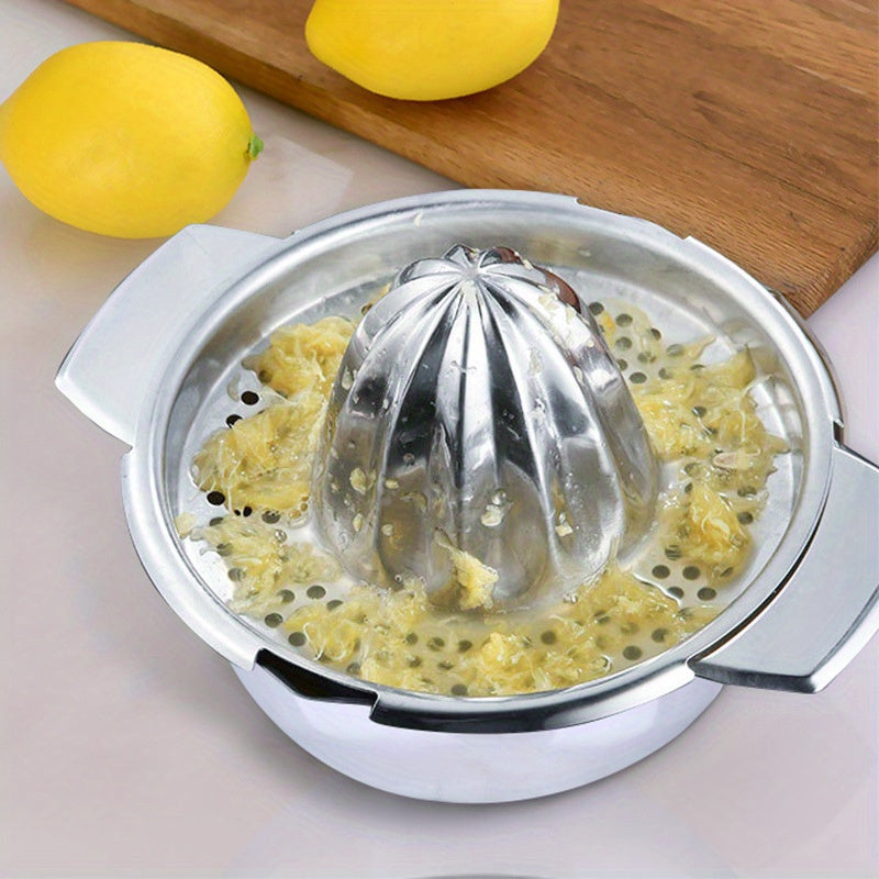 Stainless Steel Citrus Juicer - Durable Manual Extractor for Lemons, Oranges, and Other Fruits - Removable Bowl, No Electricity Required, Round Shape, Less than 1L Capacity