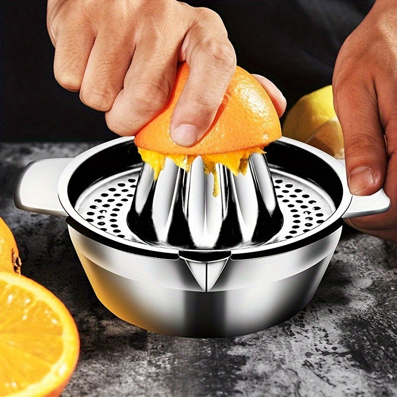 Stainless Steel Citrus Juicer - Durable Manual Extractor for Lemons, Oranges, and Other Fruits - Removable Bowl, No Electricity Required, Round Shape, Less than 1L Capacity