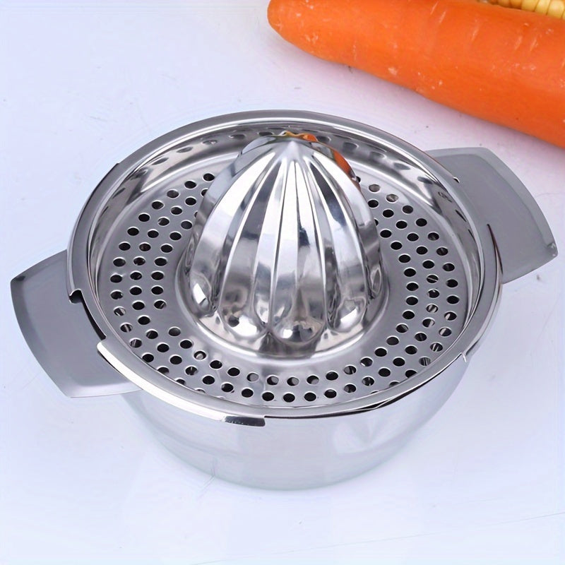 Stainless Steel Citrus Juicer - Durable Manual Extractor for Lemons, Oranges, and Other Fruits - Removable Bowl, No Electricity Required, Round Shape, Less than 1L Capacity