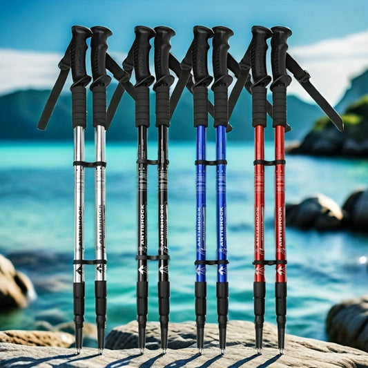 2-Pack of durable and portable aluminum trekking poles with adjustable length and combination lock for outdoor activities.