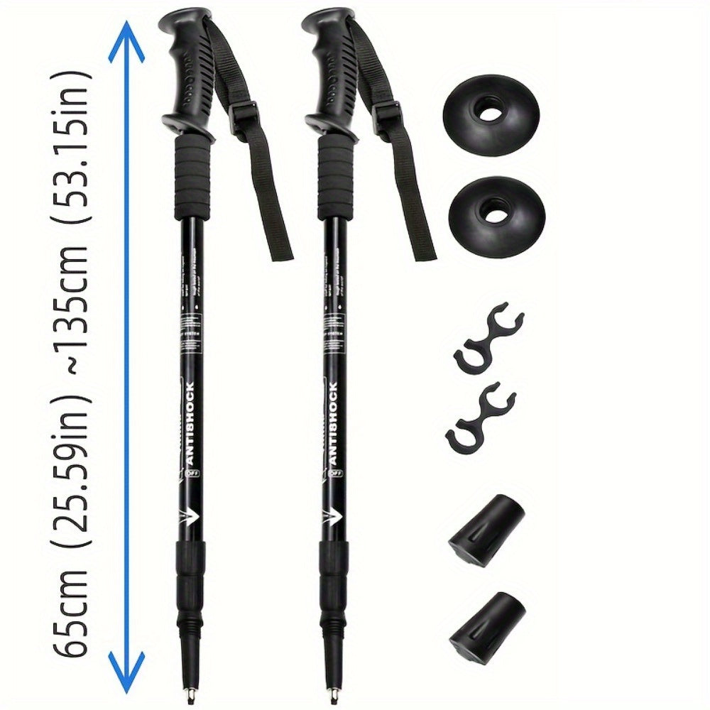 2-Pack of durable and portable aluminum trekking poles with adjustable length and combination lock for outdoor activities.