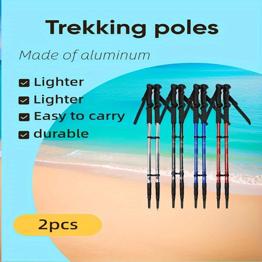 2-Pack of durable and portable aluminum trekking poles with adjustable length and combination lock for outdoor activities.