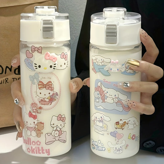 Sanrio Hello Kitty Jade Dog Water Bottle with Straw - Authorized, made of durable PC material, heat-resistant for travel and car use.