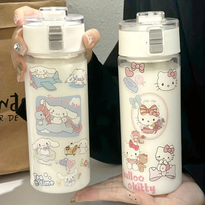 Sanrio Hello Kitty Jade Dog Water Bottle with Straw - Authorized, made of durable PC material, heat-resistant for travel and car use.