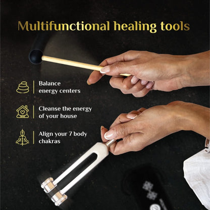 Chakra Healing Tuning Fork Set for Yoga and Meditation - Relaxation Device with 128Hz, 256Hz, and 512Hz Body Forks.