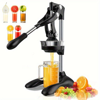 This premium stainless steel manual juicer is ideal for oranges, lemons, and more. Its easy-to-use, multi-functional design ensures fresh taste preservation. Perfect for both home and commercial use, this juicer is available in a sleek black and silvery