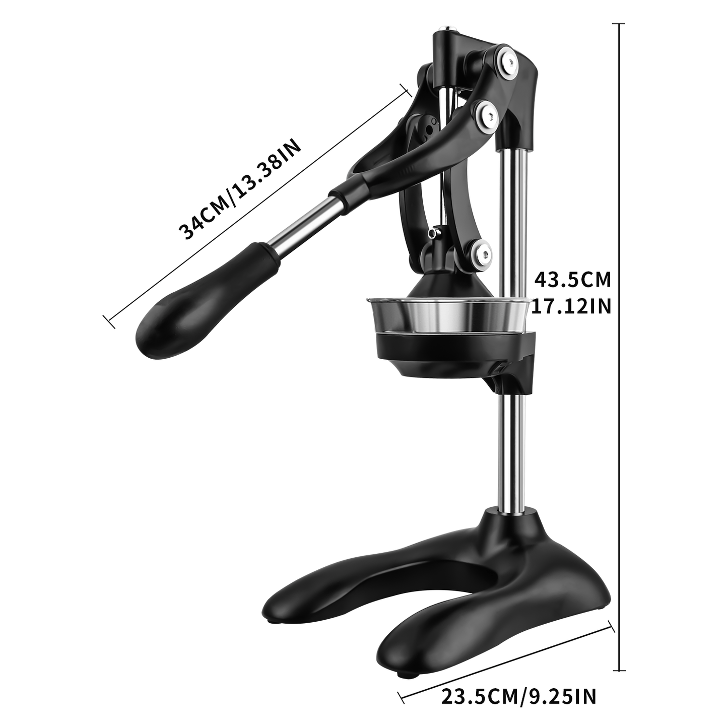 This premium stainless steel manual juicer is ideal for oranges, lemons, and more. Its easy-to-use, multi-functional design ensures fresh taste preservation. Perfect for both home and commercial use, this juicer is available in a sleek black and silvery