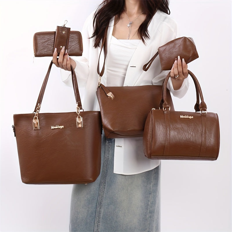 Stylish Vintage Women's Handbag Set including 6pcs monochrome messenger bag and shoulder bag