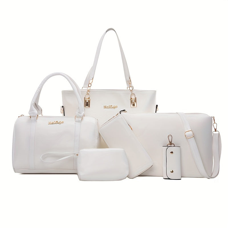 Stylish Vintage Women's Handbag Set including 6pcs monochrome messenger bag and shoulder bag