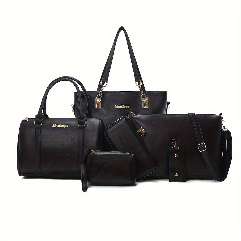 Stylish Vintage Women's Handbag Set including 6pcs monochrome messenger bag and shoulder bag