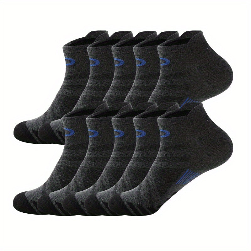 10 pairs of men's and women's short socks, summer crew socks, low cut ankle socks in solid colors, made of moisture-wicking polyester knit fabric. Hand wash or dry clean.