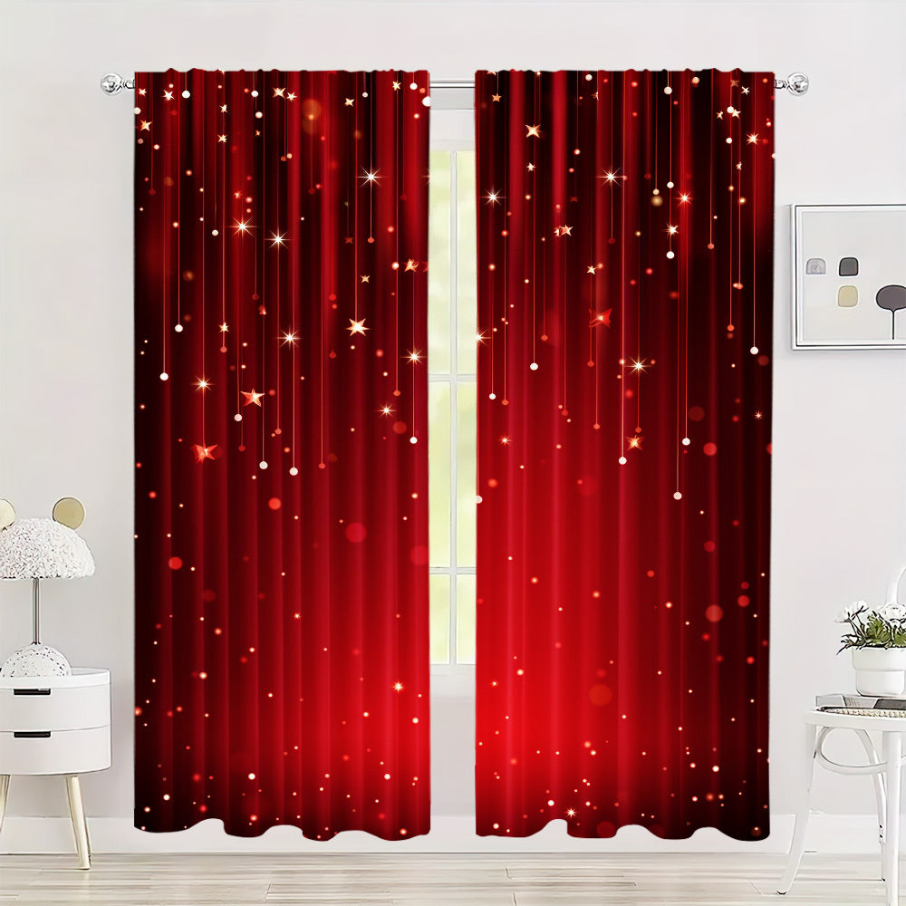 Get into the holiday spirit with this set of two Christmas-themed red digital print curtains featuring a sparkling festive design. Perfect for adding a touch of cheer to your living room, bedroom, kitchen, or office decor. These curtains are easy to hang