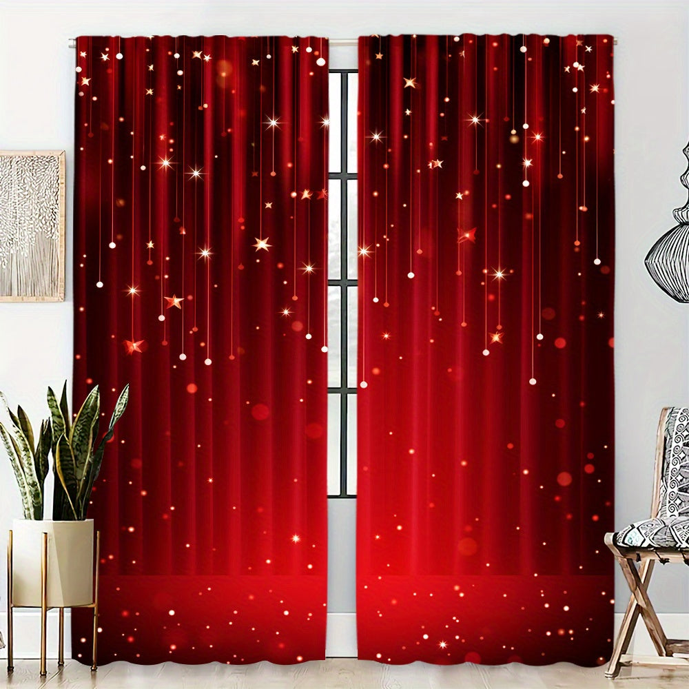 Get into the holiday spirit with this set of two Christmas-themed red digital print curtains featuring a sparkling festive design. Perfect for adding a touch of cheer to your living room, bedroom, kitchen, or office decor. These curtains are easy to hang