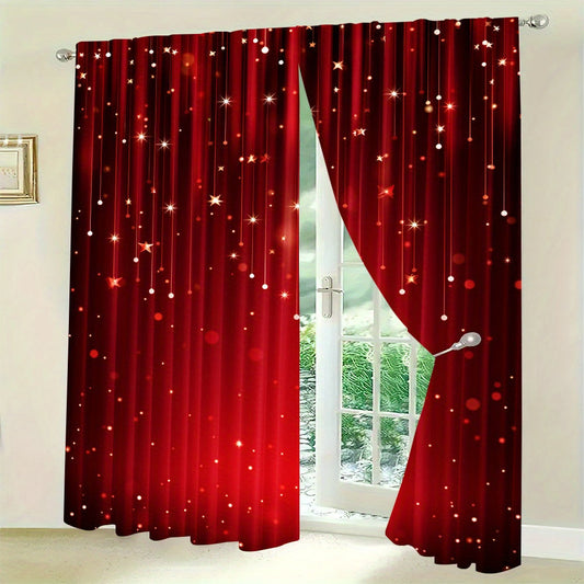 Get into the holiday spirit with this set of two Christmas-themed red digital print curtains featuring a sparkling festive design. Perfect for adding a touch of cheer to your living room, bedroom, kitchen, or office decor. These curtains are easy to hang